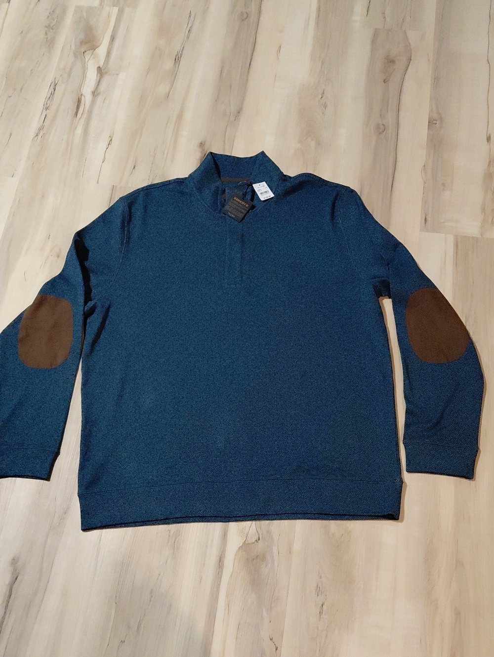 Jos. A. Bank Navy Quarter-Zip Sweater with Brown Elbow Patches